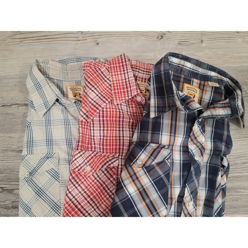 3 western mens shirts large pearl snap resistol double long sleeve